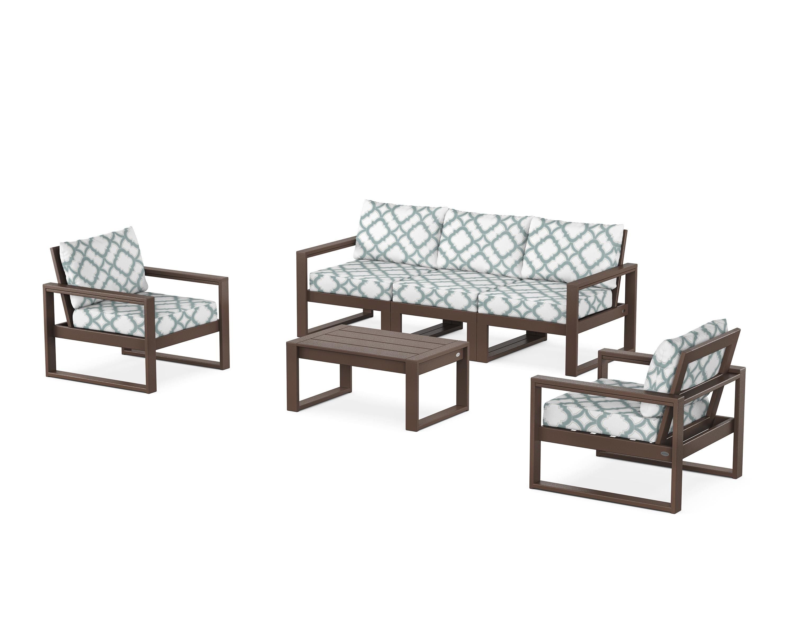 POLYWOOD® EDGE Sectional 4-Piece Deep Seating Set with Sofa in Mahogany / Trellis Glacier Spa
