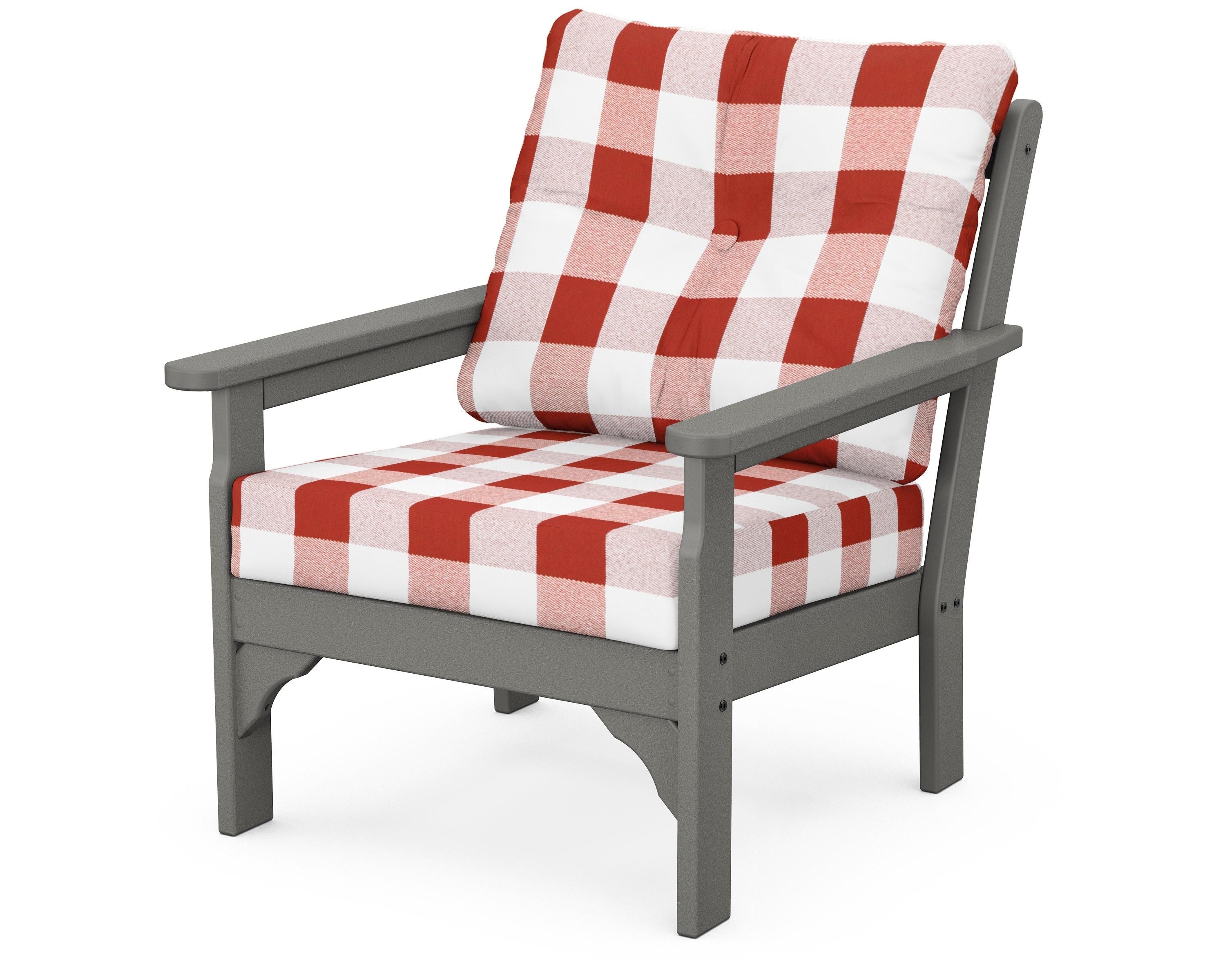 POLYWOOD® Vineyard Deep Seating Chair in Slate Grey / Buffalo Plaid Crimson