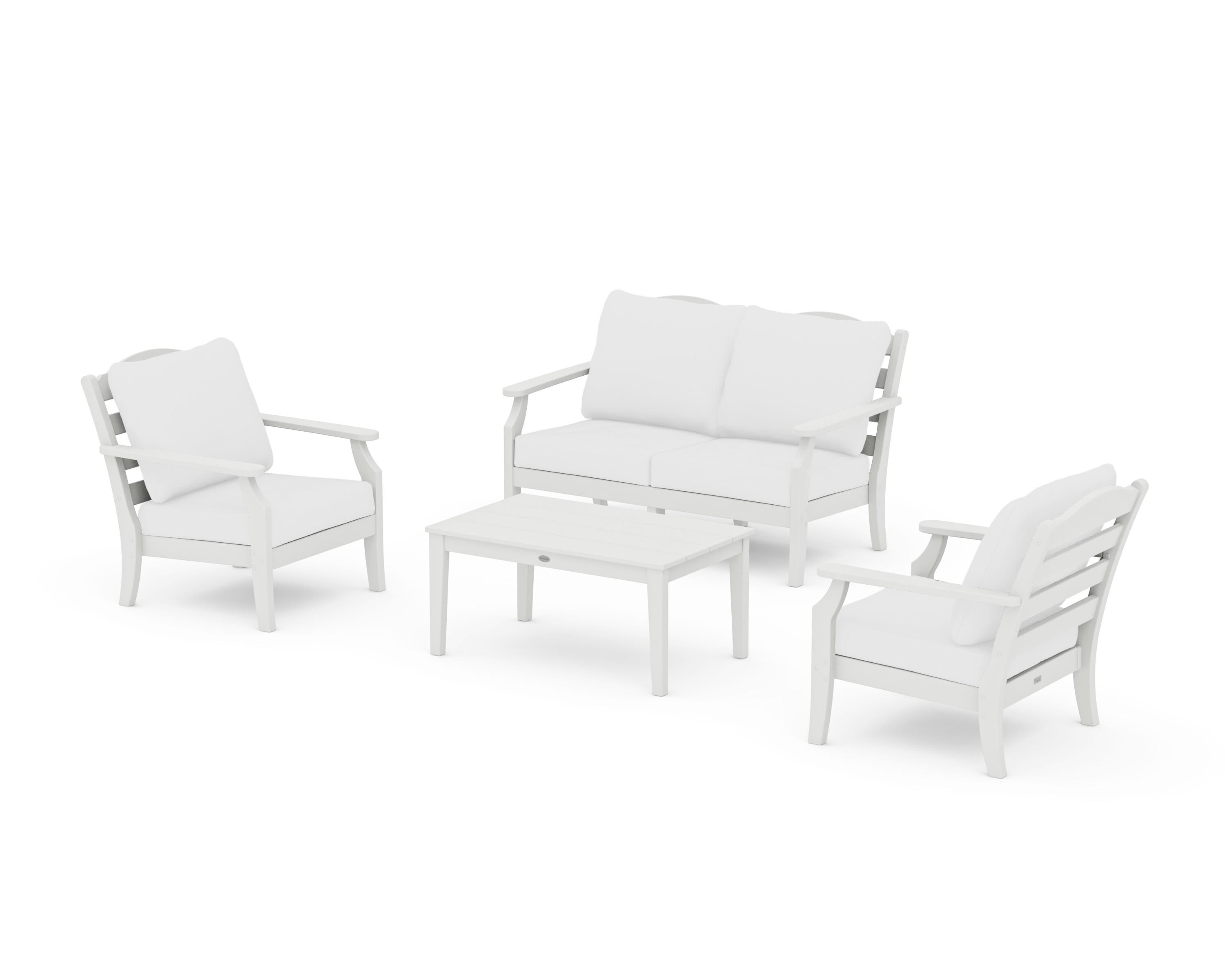 Draper James™ by  POLYWOOD® Savannah 4-Piece Deep Seating Set with Loveseat in Vintage White / Natural