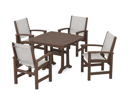 POLYWOOD® Coastal 5-Piece Dining Set with Trestle Legs in Mahogany / Parchment Sling