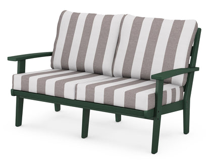 POLYWOOD® Grant Park Deep Seating Loveseat in Green / Cabana Stripe Grey Mist