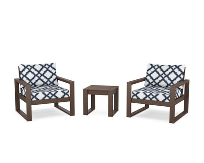 POLYWOOD® EDGE Sectional 3-Piece Deep Seating Set in Mahogany / Trellis Marine Indigo