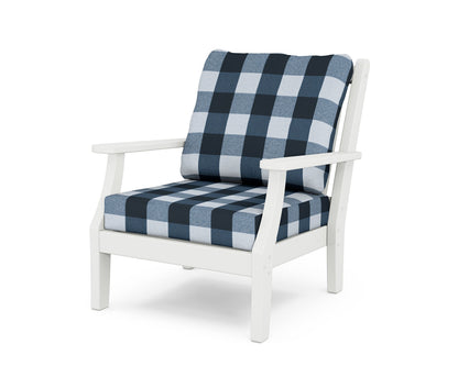 Country Living Wovendale Deep Seating Chair in White / Buffalo Plaid Marine Indigo