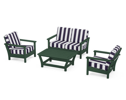 POLYWOOD® Harbour 4-Piece Deep Seating Set in Green / Cabana Stripe Navy