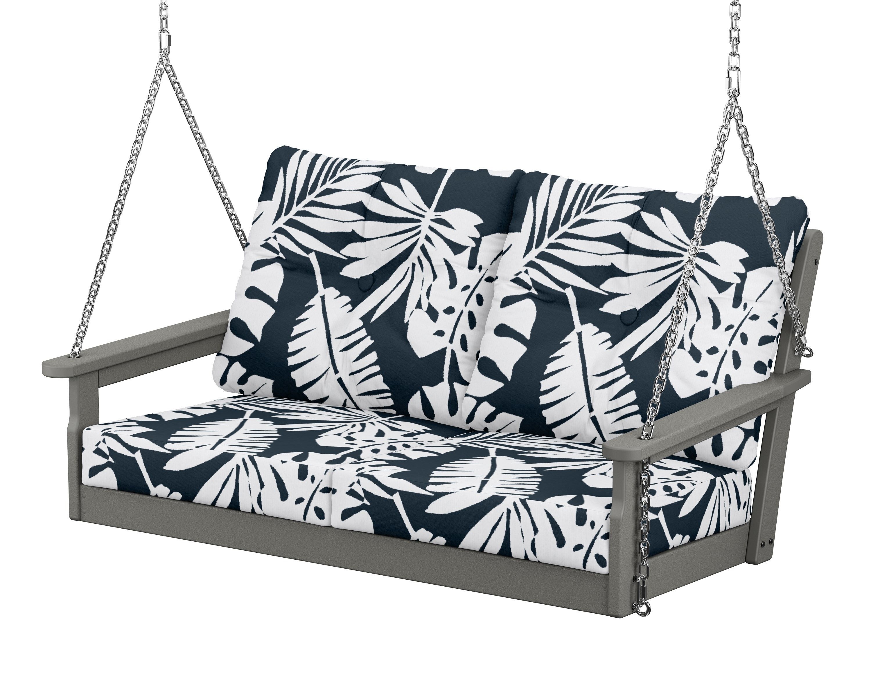 POLYWOOD® Vineyard Deep Seating Swing in Slate Grey / Leaf Marine Indigo