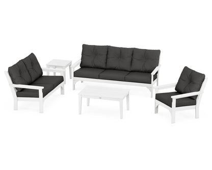 POLYWOOD® Vineyard 5 Piece Deep Seating Set in White / Spectrum Carbon
