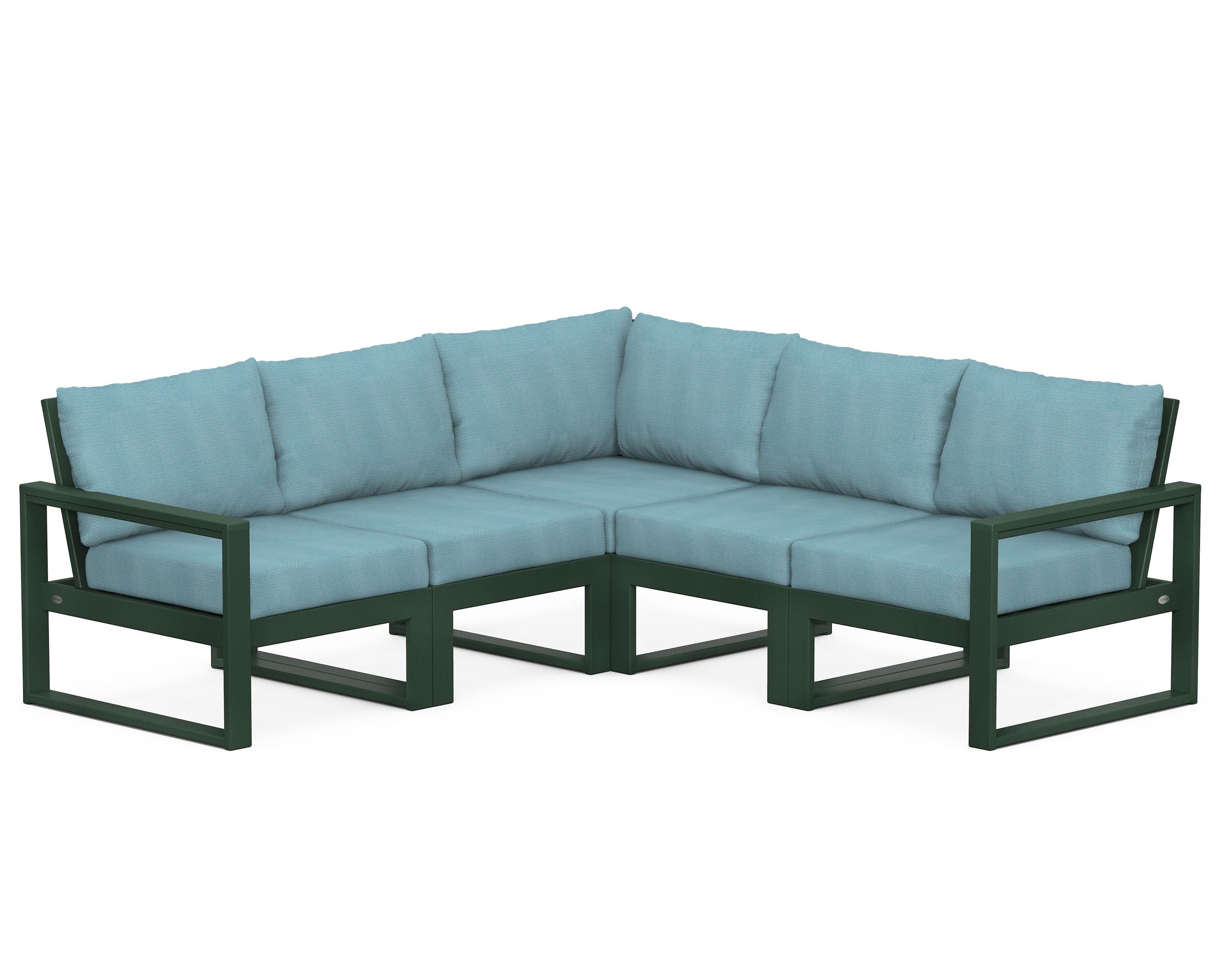 POLYWOOD® EDGE 5-Piece Modular Deep Seating Set in Green / Lattice Sky Blue