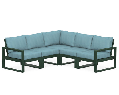 POLYWOOD® EDGE 5-Piece Modular Deep Seating Set in Green / Lattice Sky Blue