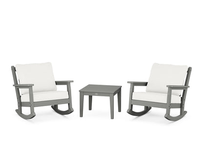 POLYWOOD® Chippendale 3-Piece Deep Seating Rocker Set in Slate Grey / Natural Linen