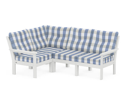 POLYWOOD® Vineyard 4-Piece Sectional in White / Buffalo Plaid Sky Blue