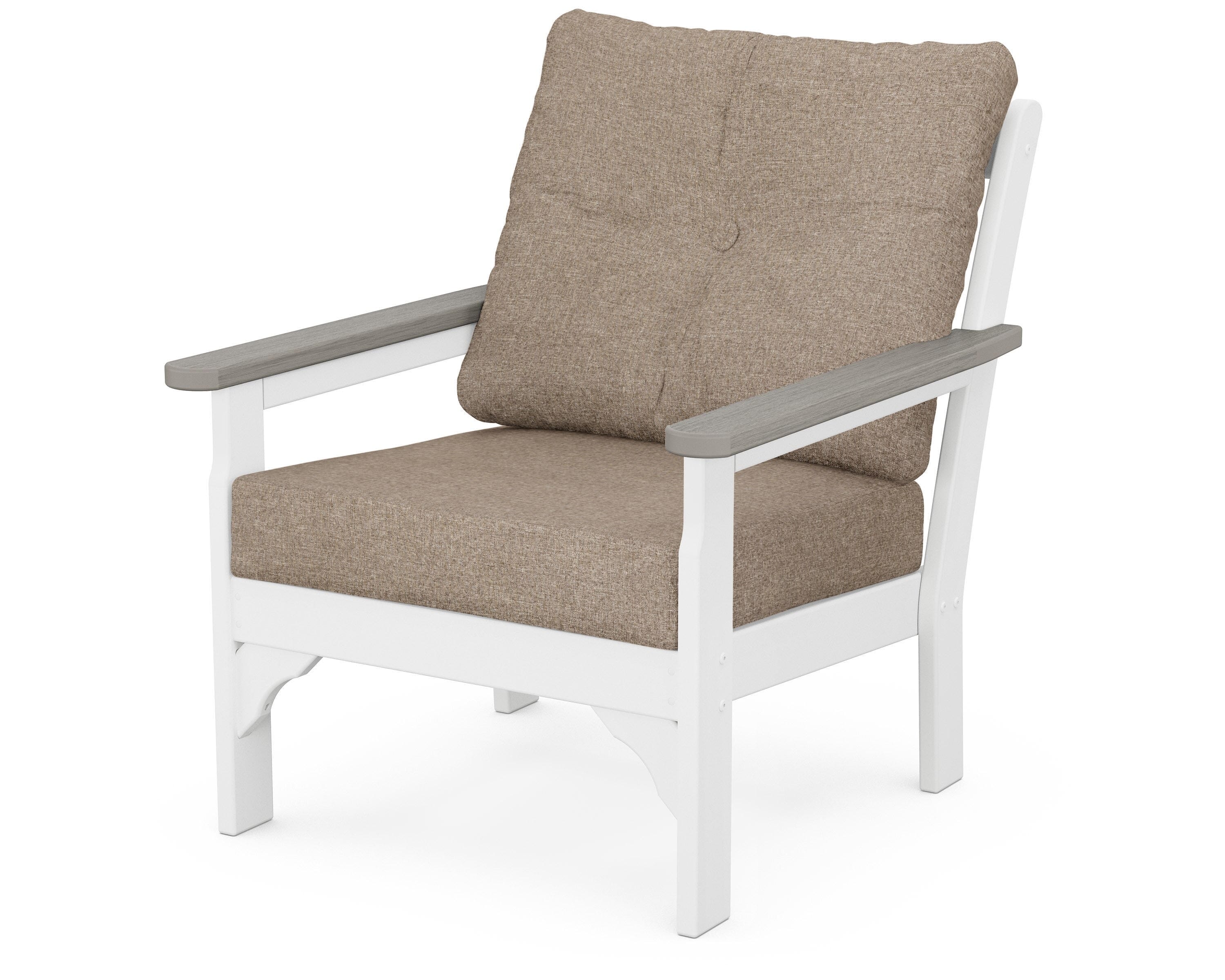 POLYWOOD® Vineyard Deep Seating Chair in White / Driftwood / Spiced Burlap
