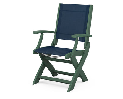 POLYWOOD® Coastal Folding Chair in Green / Navy Blue Sling