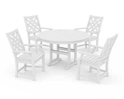 Country Living Wovendale 5-Piece Round Farmhouse Dining Set in White