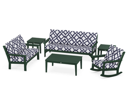 POLYWOOD® Vineyard 6-Piece Deep Seating Set in Green / Trellis Navy