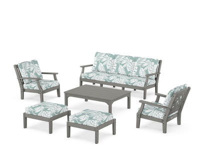 Martha Stewart by POLYWOOD® Chinoiserie 6-Piece Lounge Sofa Set in Slate Grey / Leaf Glacier Spa