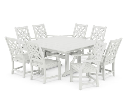 Country Living Wovendale 9-Piece Square Farmhouse Dining Set with Trestle Legs in White