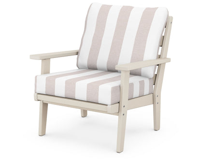 POLYWOOD® Grant Park Deep Seating Chair in Sand / Cabana Stripe Dune Burlap