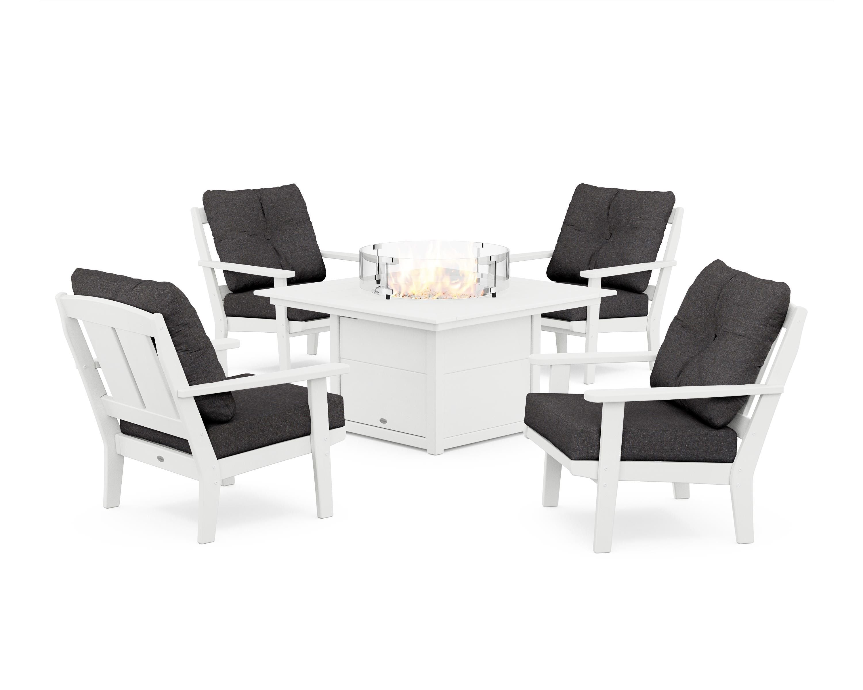 POLYWOOD® Mission 5-Piece Deep Seating Set with Fire Pit Table in White / Ash Charcoal