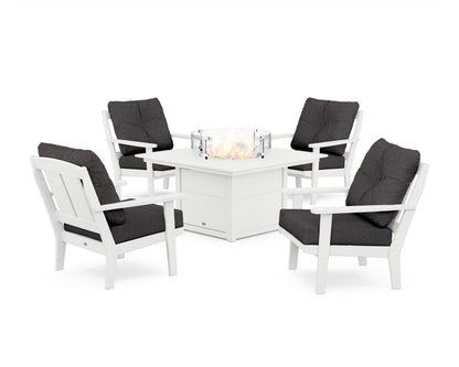 POLYWOOD® Mission 5-Piece Deep Seating Set with Fire Pit Table in White / Ash Charcoal