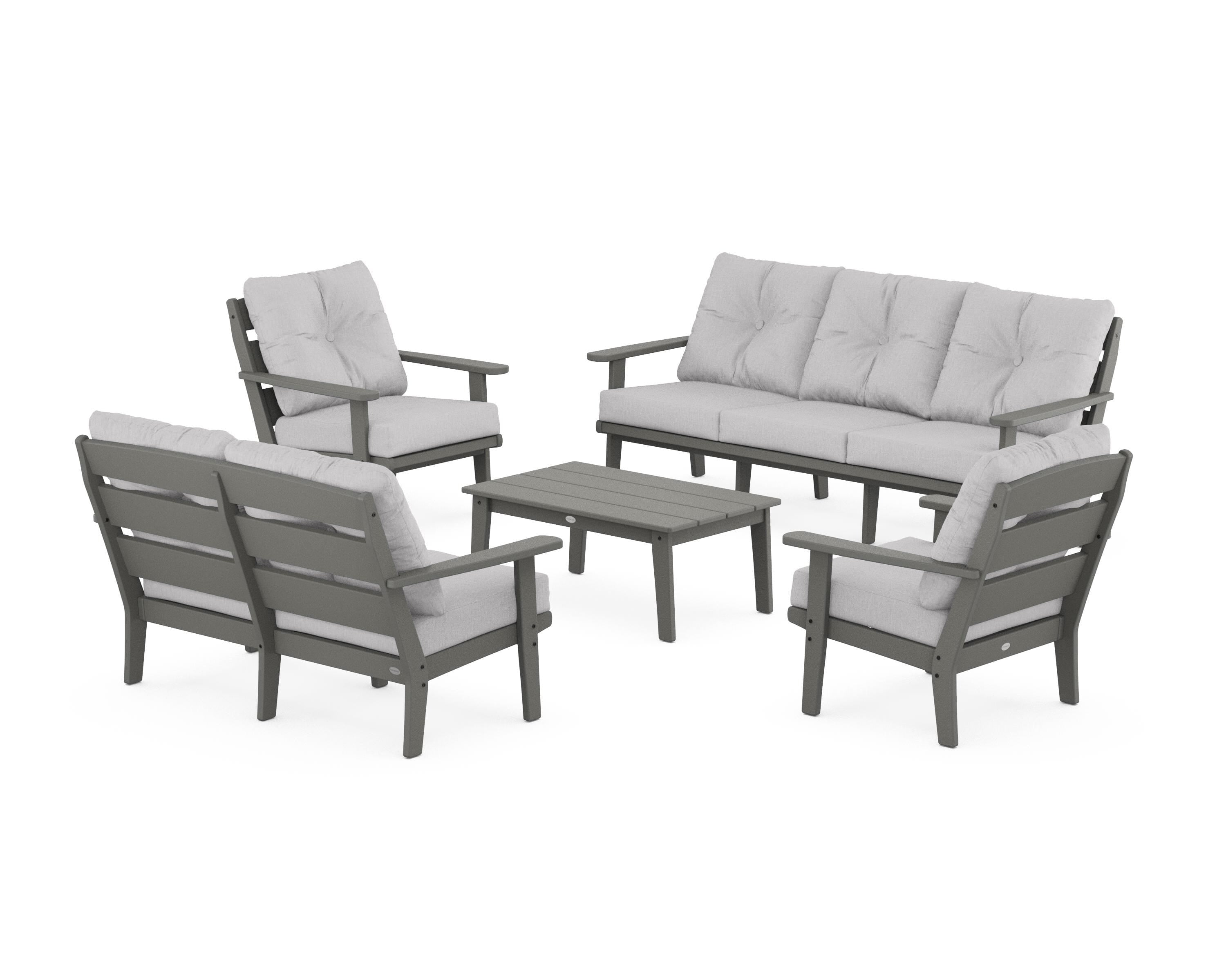 POLYWOOD® Lakeside 5-Piece Lounge Sofa Set in Slate Grey / Granite