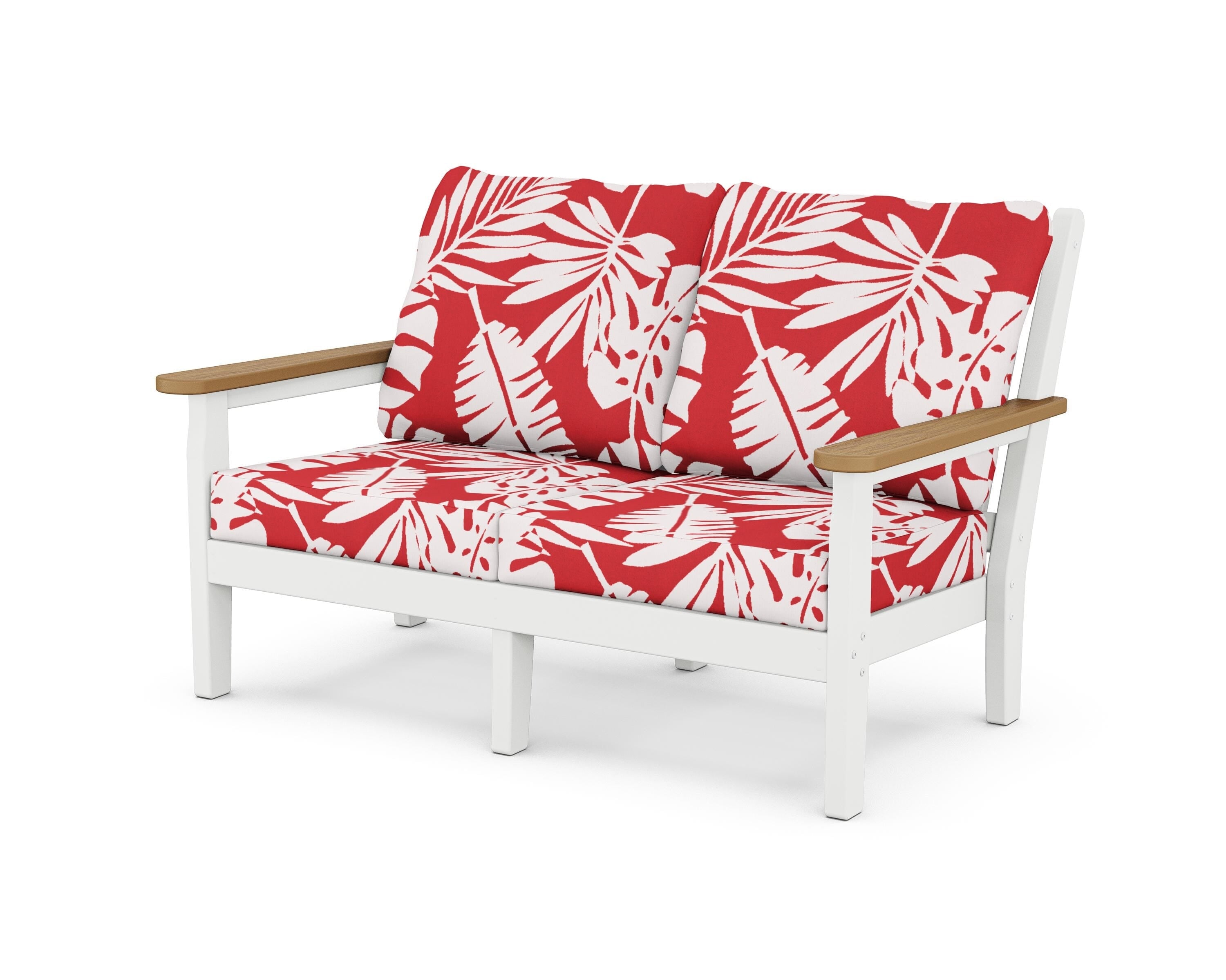 POLYWOOD® Chippendale Deep Seating Loveseat in White / Natural / Leaf Crimson