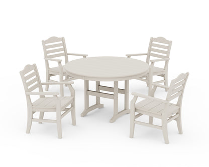 POLYWOOD® Savannah 5-Piece Round Farmhouse Dining Set in Sand