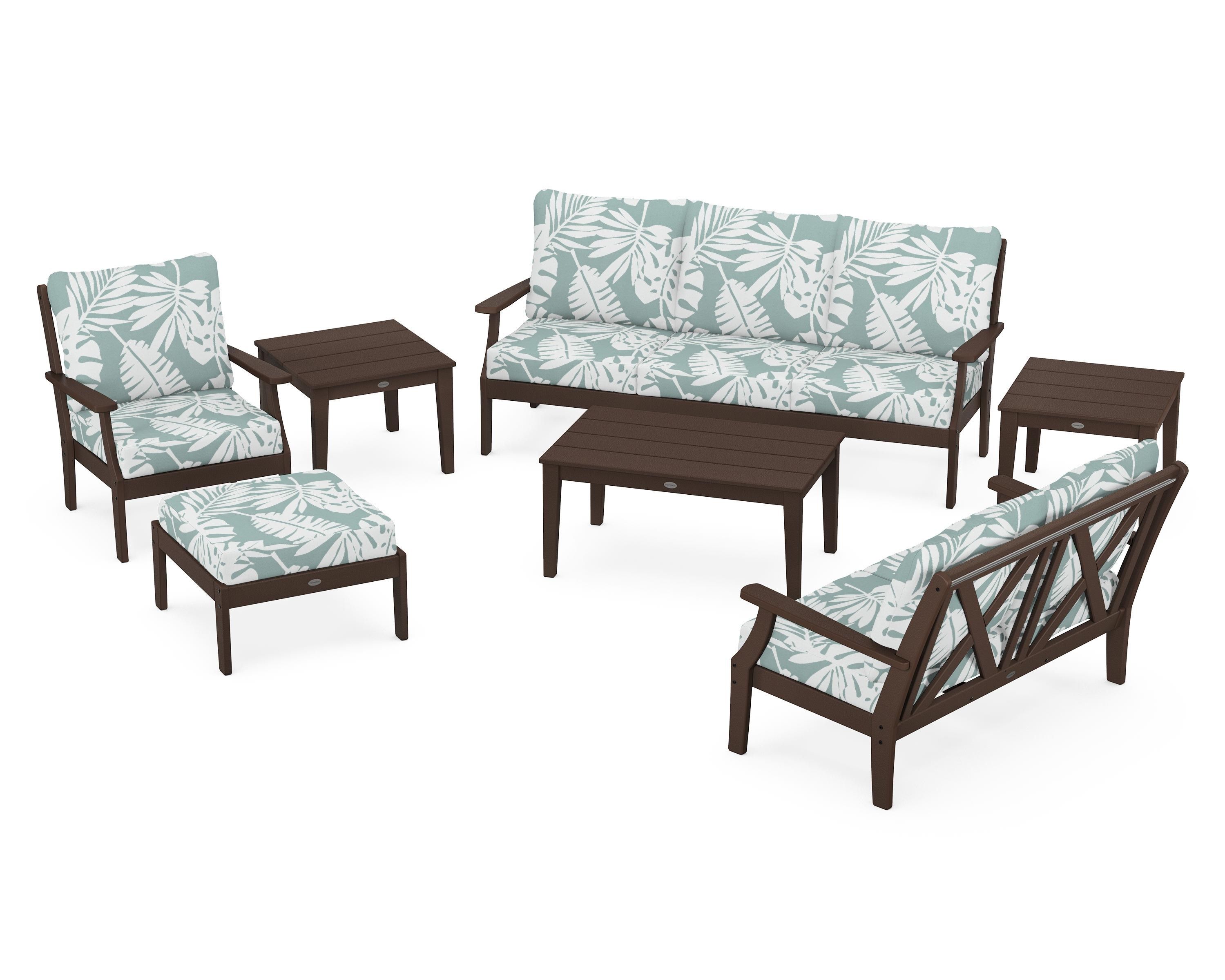 POLYWOOD® Braxton 7-Piece Deep Seating Set in Mahogany / Leaf Glacier Spa