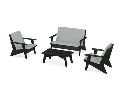POLYWOOD® Riviera Modern Lounge 4-Piece Set in Black / Spa