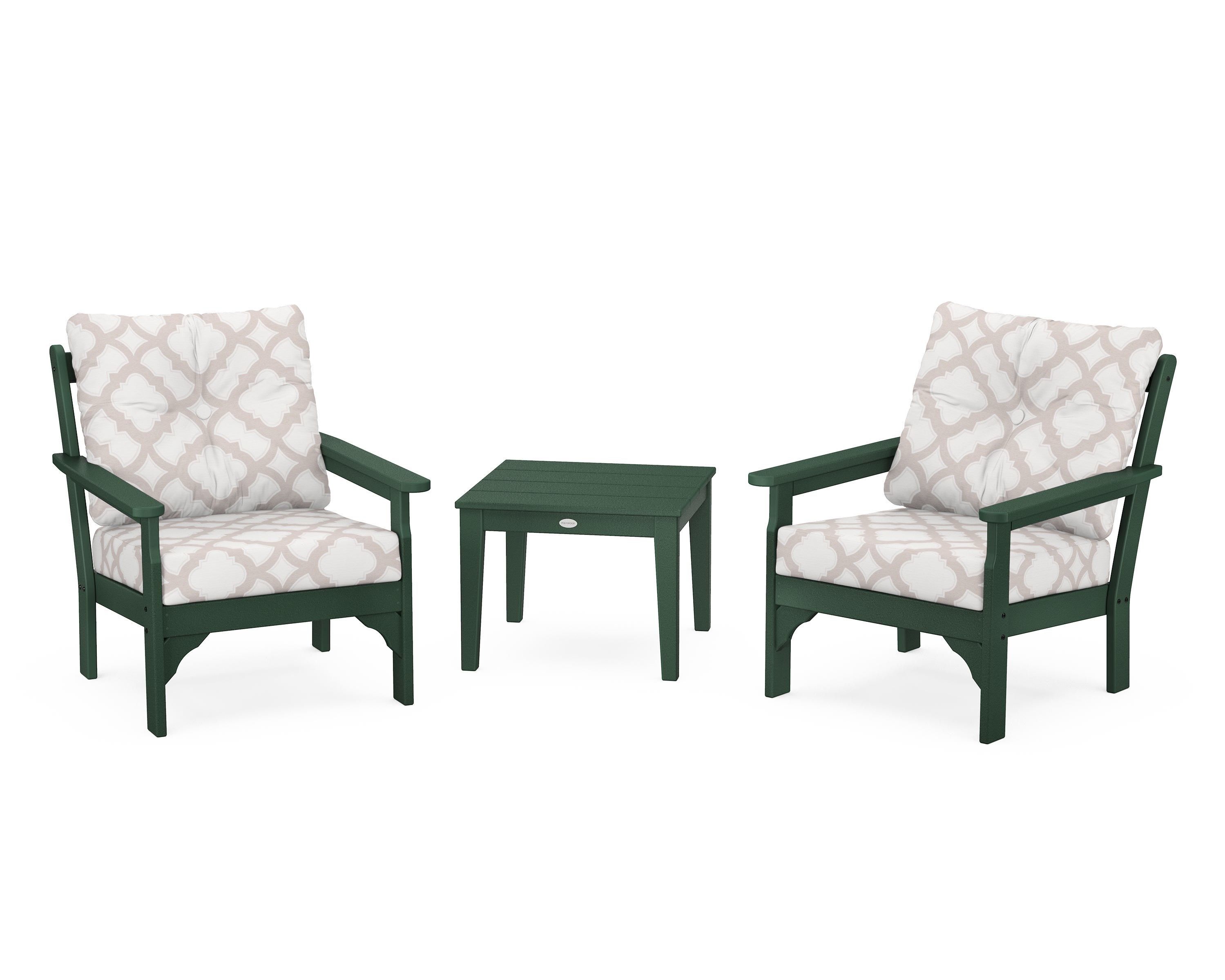 POLYWOOD® Vineyard 3-Piece Deep Seating Set in Green / Trellis Dune Burlap