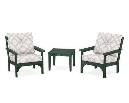 POLYWOOD® Vineyard 3-Piece Deep Seating Set in Green / Trellis Dune Burlap