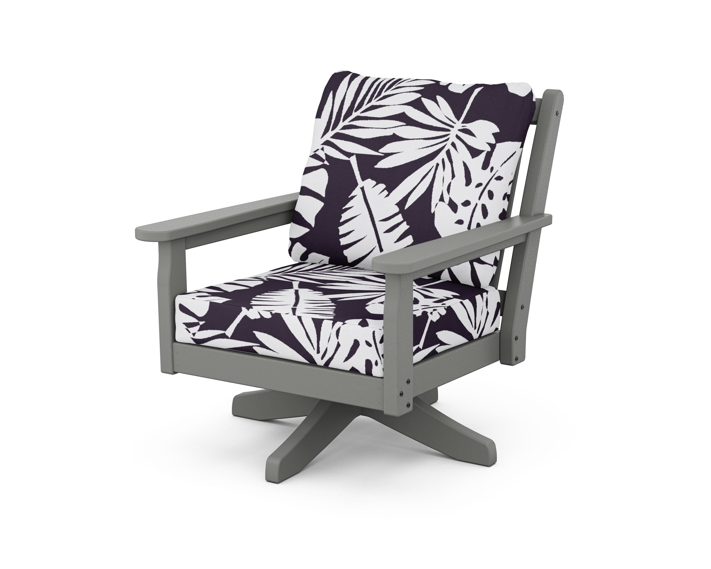 POLYWOOD® Chippendale Deep Seating Swivel Chair in Slate Grey / Leaf Navy