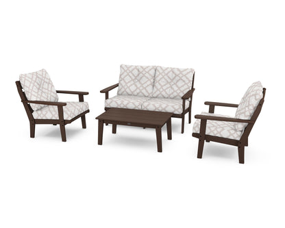 POLYWOOD® Lakeside 4-Piece Deep Seating Set in Mahogany / Trellis Dune Burlap