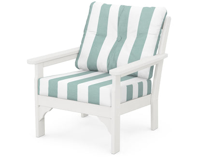 POLYWOOD® Vineyard Deep Seating Chair in Vintage White / Cabana Stripe Glacier Spa