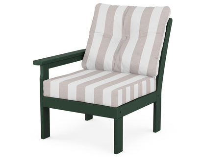 POLYWOOD® Vineyard Modular Left Arm Chair in Green / Cabana Stripe Dune Burlap