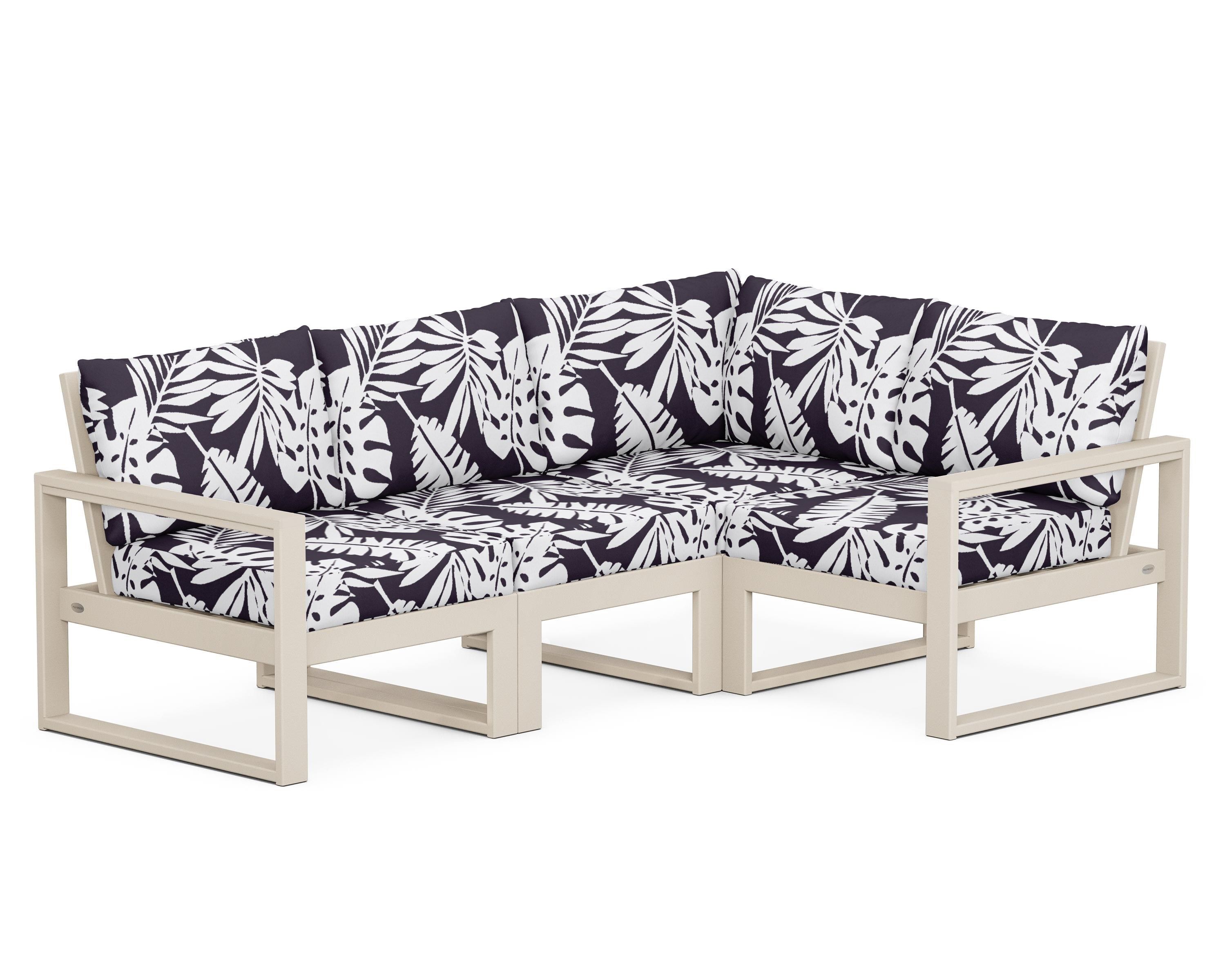 POLYWOOD® EDGE 4-Piece Modular Deep Seating Set in Sand / Leaf Navy