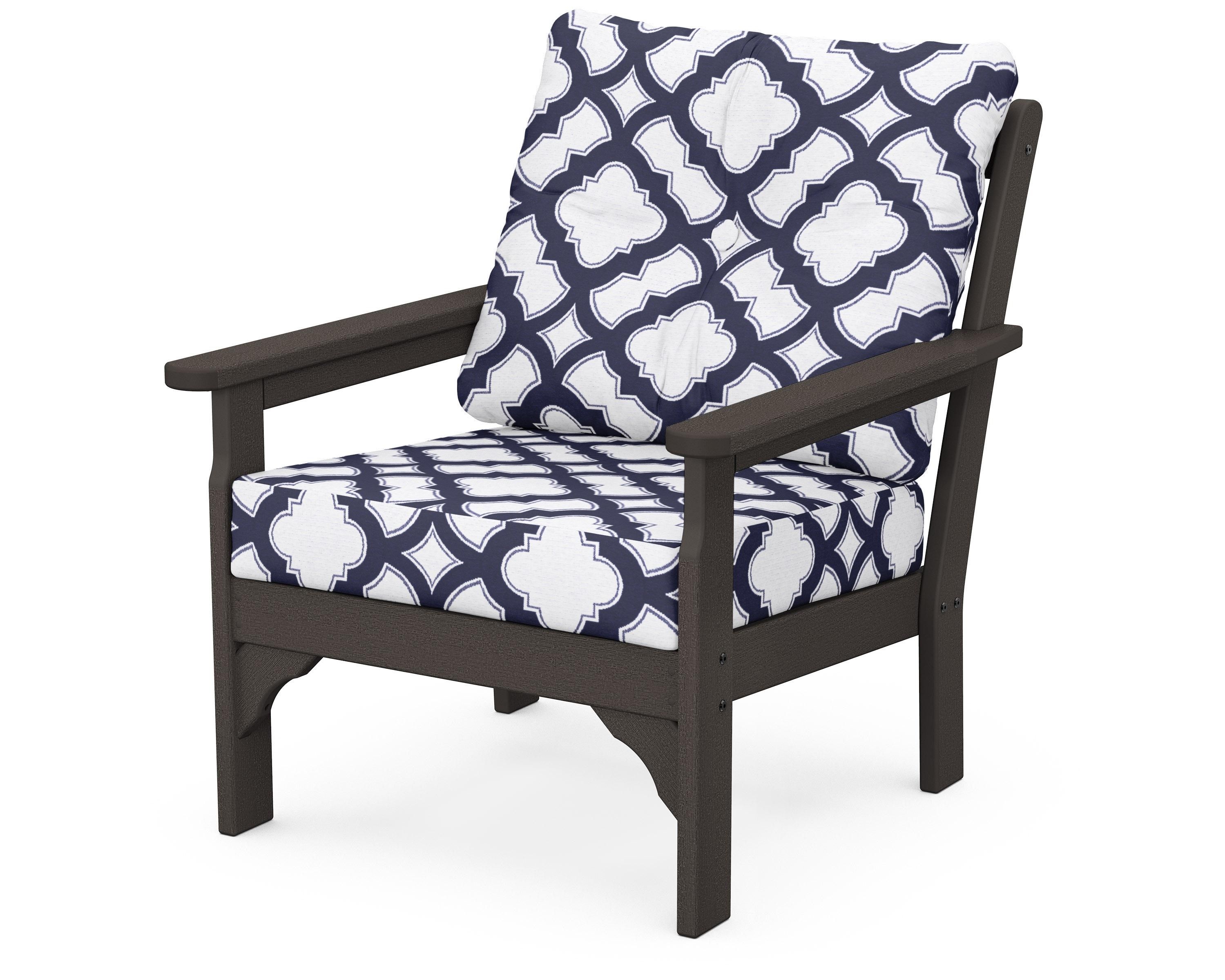POLYWOOD® Vineyard Deep Seating Chair in Vintage Coffee / Trellis Navy