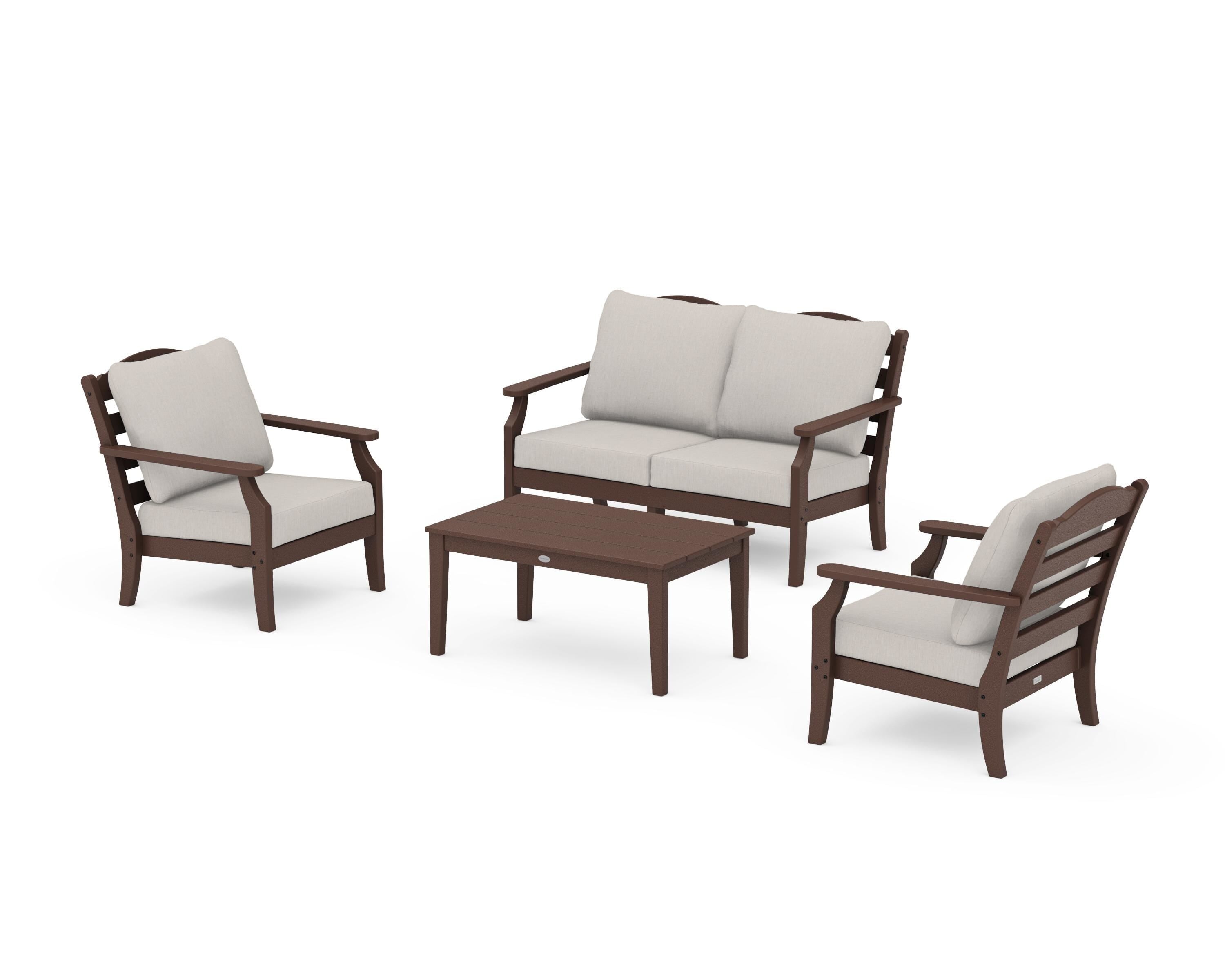 Draper James™ by  POLYWOOD® Savannah 4-Piece Deep Seating Set with Loveseat in Mahogany / Cast Ash