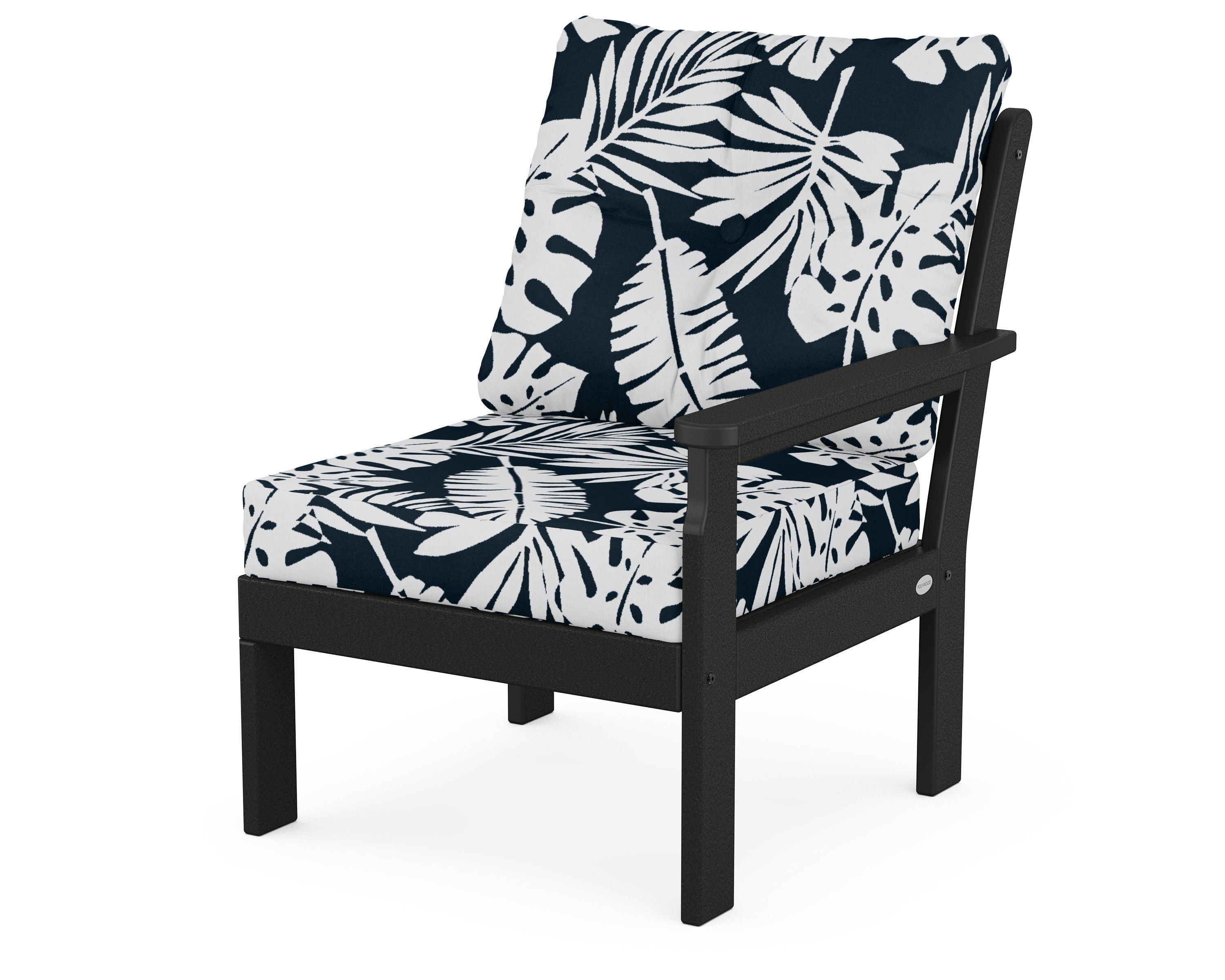 POLYWOOD® Vineyard Modular Right Arm Chair in Black / Leaf Marine Indigo