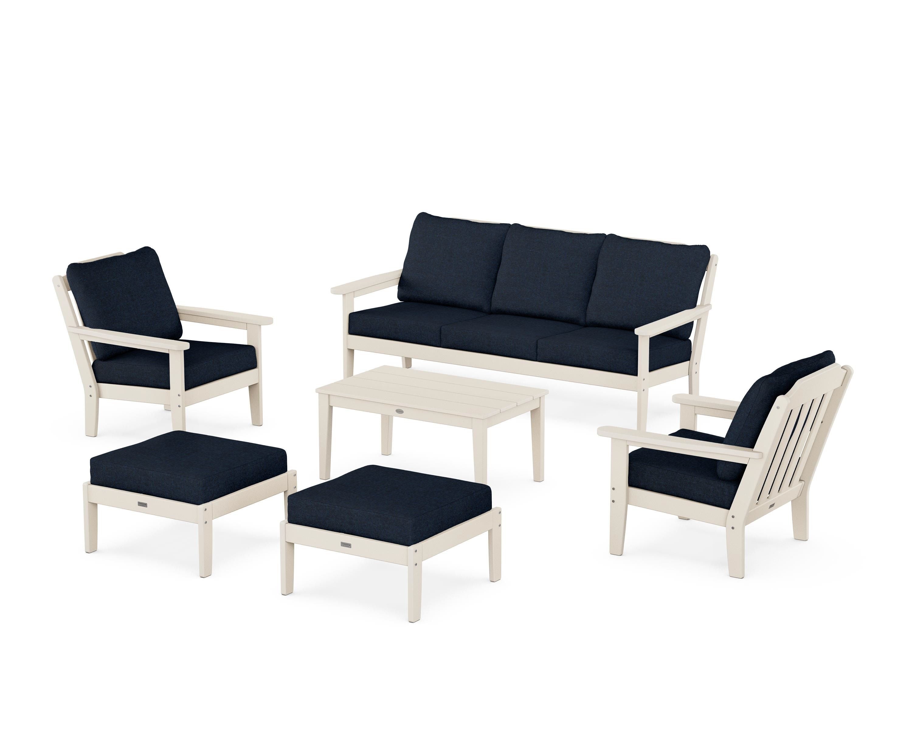 Country Living Cottage 6-Piece Lounge Sofa Set in Sand / Marine Indigo
