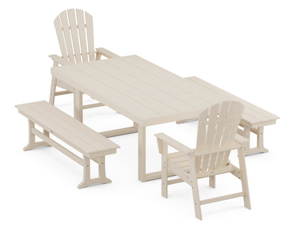 POLYWOOD® South Beach 5-Piece Dining Set with Benches in Sand