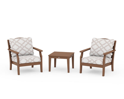 Draper James™ by  POLYWOOD® Savannah 3-Piece Deep Seating Set in Teak / Trellis Dune Burlap