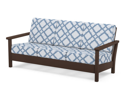 POLYWOOD® Harbour Deep Seating Sofa in Mahogany / Trellis Sky Blue