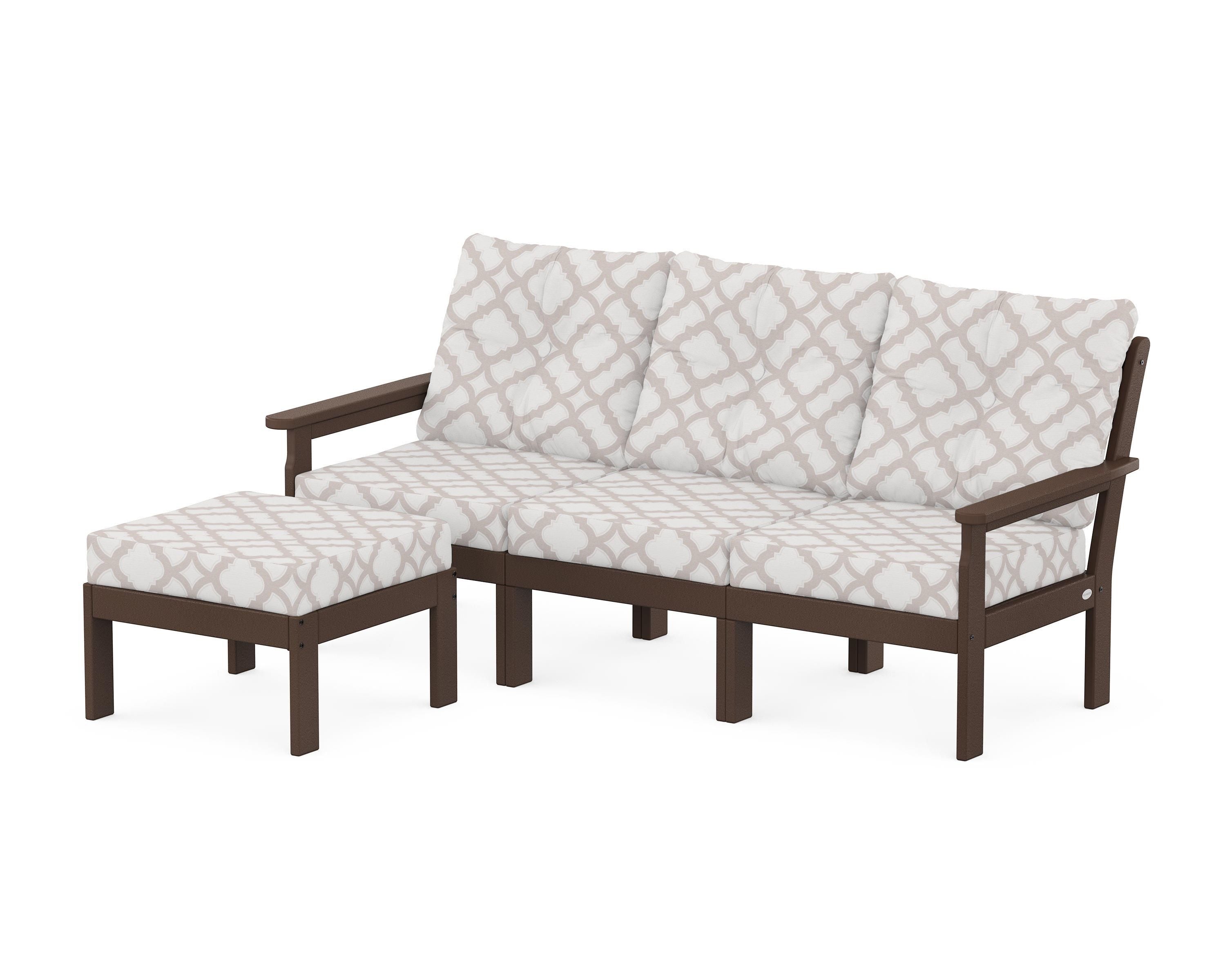 POLYWOOD® Vineyard 4-Piece Sectional with Ottoman in Mahogany / Trellis Dune Burlap