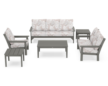 POLYWOOD® Vineyard 6-Piece Deep Seating Set in Slate Grey / Leaf Dune Burlap