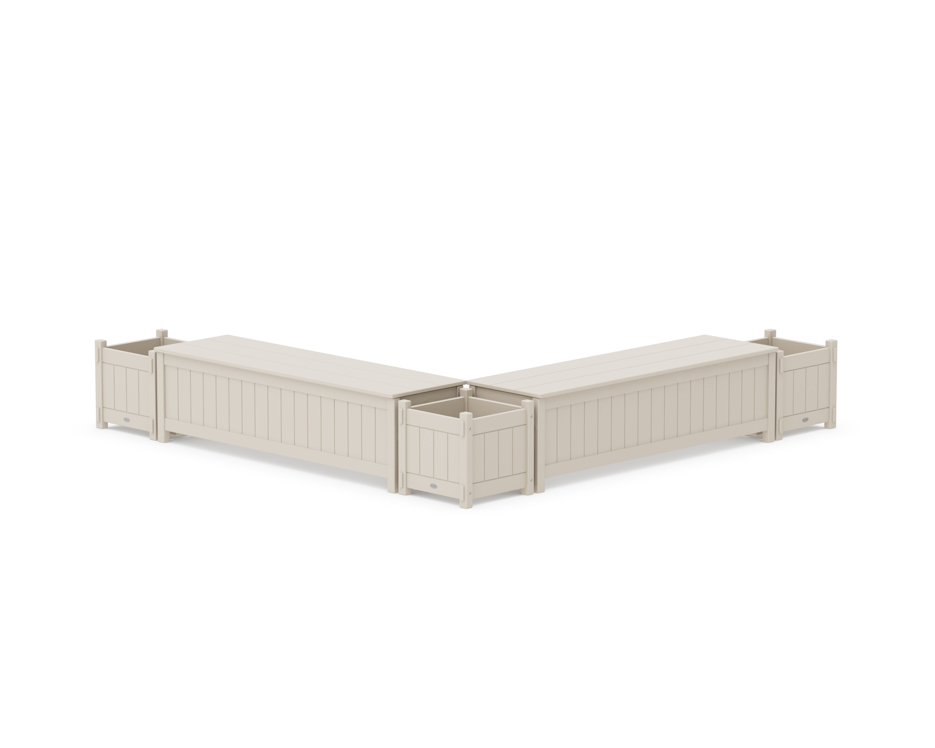 POLYWOOD® 60" Vineyard L- Shaped Planter Storage Bench Corner Set in Sand
