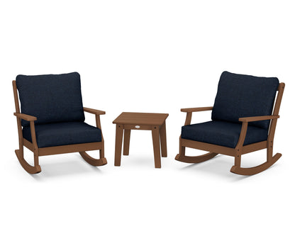 POLYWOOD® Braxton 3-Piece Deep Seating Rocker Set in Teak / Marine Indigo