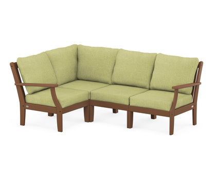 POLYWOOD® Braxton Modular 4-Piece Deep Seating Set in Teak / Chartreuse Boucle