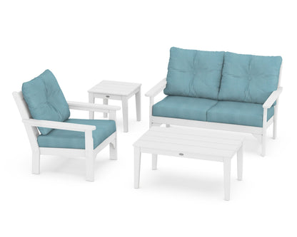 POLYWOOD® Vineyard 4-Piece Deep Seating Set in White / Lattice Sky Blue