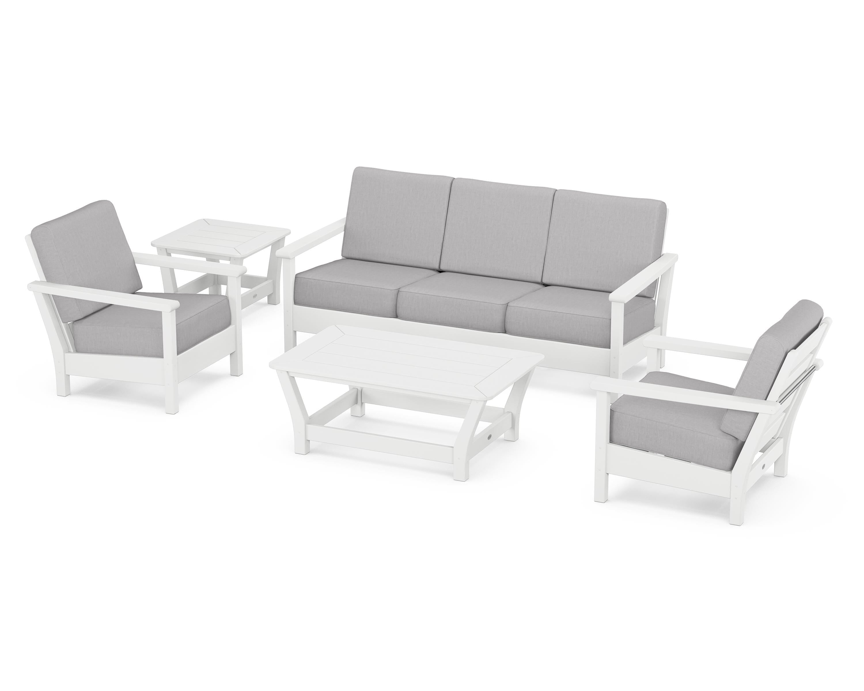 POLYWOOD® Harbour 5-Piece Deep Seating Set in White / Granite