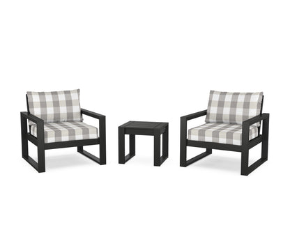 POLYWOOD® EDGE Sectional 3-Piece Deep Seating Set in Black / Buffalo Plaid Grey Mist